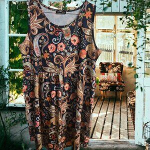 Izuria Women's Dress Size 1XL Black Orange Floral Paisley Sleeveless